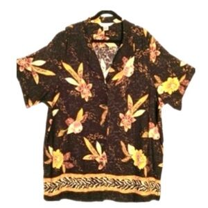 Donnkenny Styled Tropical Floral Rayon Button Front Shirt 3X